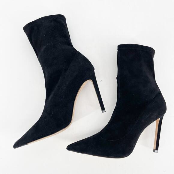 Jimmy Choo Black Brin Stretch Suede Pointed Toe Heeled Ankle Boot Bootie IT 37 - Picture 4 of 11